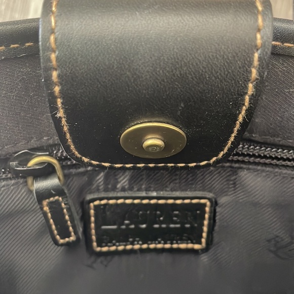 Vintage Lauren Ralph Lauren purse handbag small tote leather and fabric black - Picture 4 of 7